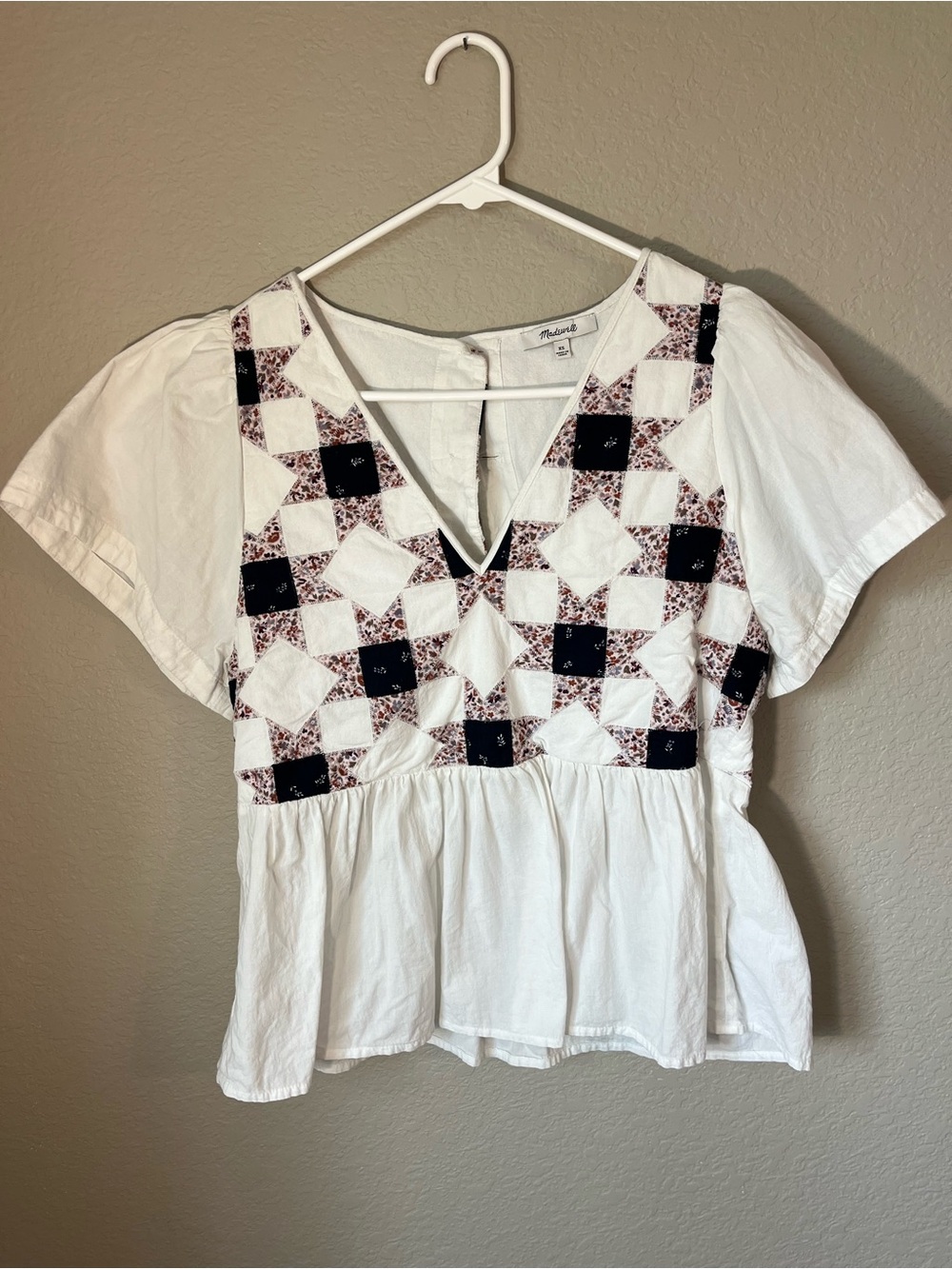 Madewell XS Patchwork Quilt Peplum Top Floral Cottagecore Prairie Coquette